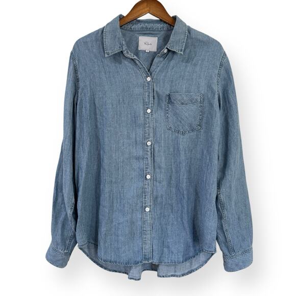 Rails Phoenix Aztec Embroidered Chambray Denim Button Shirt L Mid Vintage Wash - Picture 3 of 12